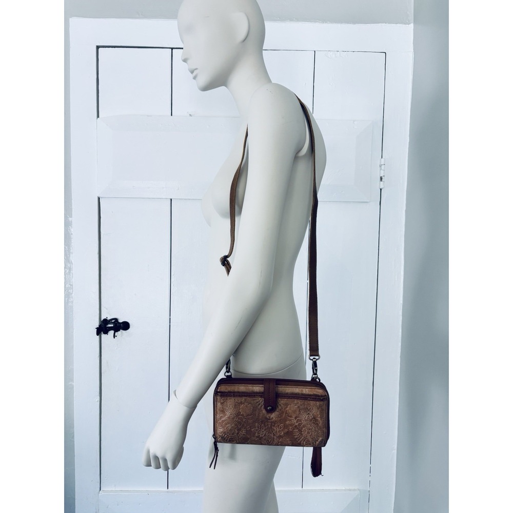 The Sak Leather Embossed Wallet Wristlet Travel Organizer With Strap